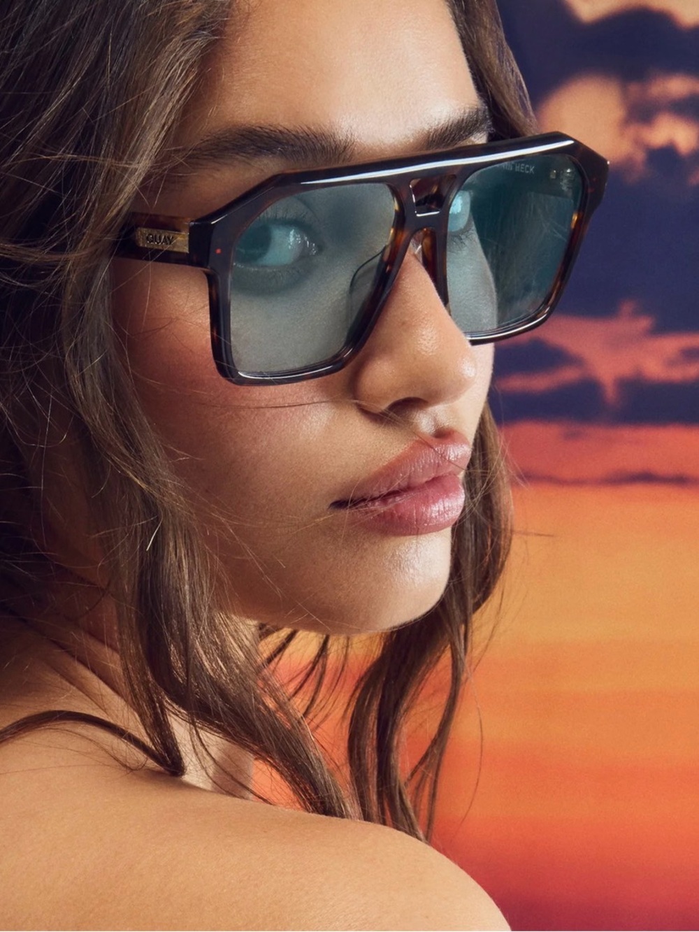 QUAY Soundcheck Tortoiseshell Sunglasses with Blue Lenses